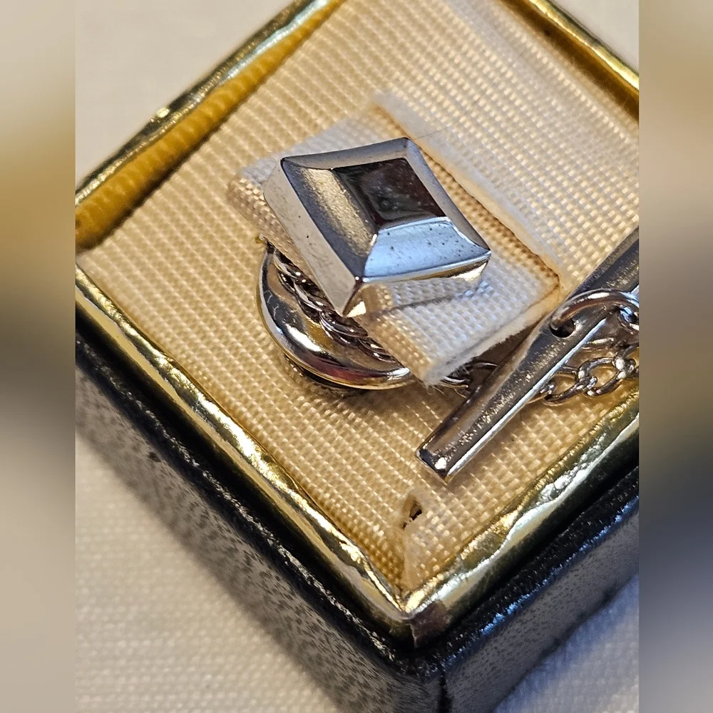 Modern Square Tie Tack with Black Onyx Center